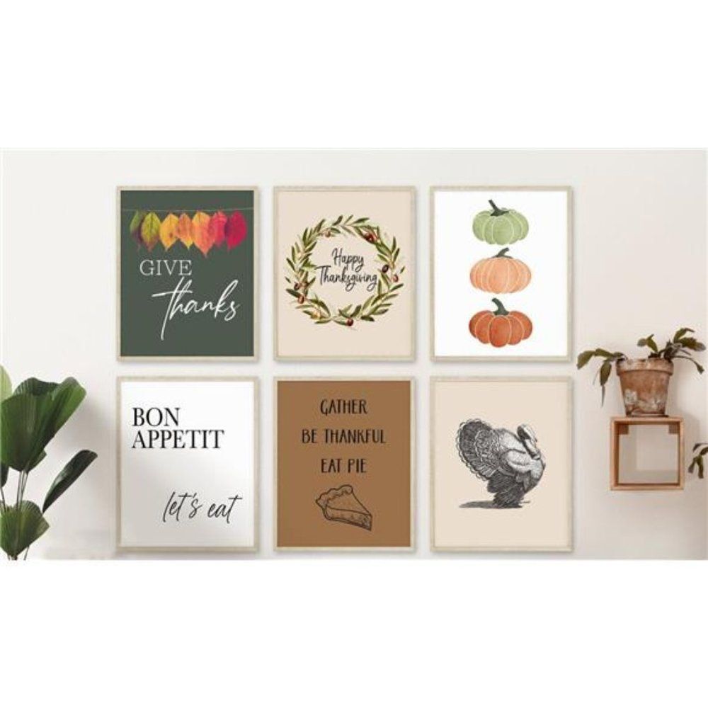 Thanksgiving Prints Fall November Wall Art Decor Set of 6 Unframed Prints